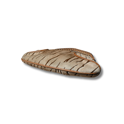 Vintage Versace crescent shoulder bag. Pony hair animal print and cognac brown leather Y2K