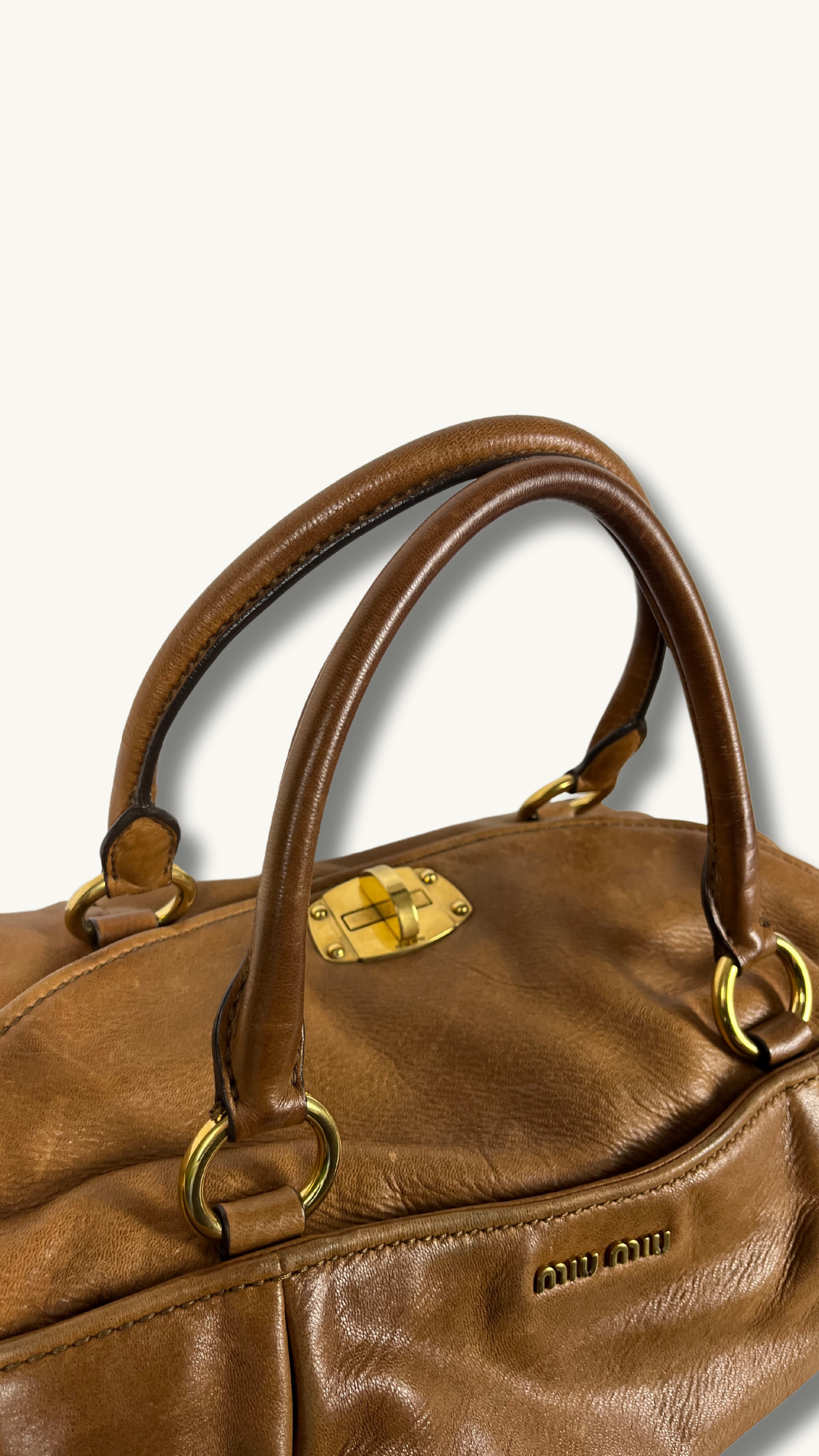 Miu Miu Two Way Handle Bag cognac brown