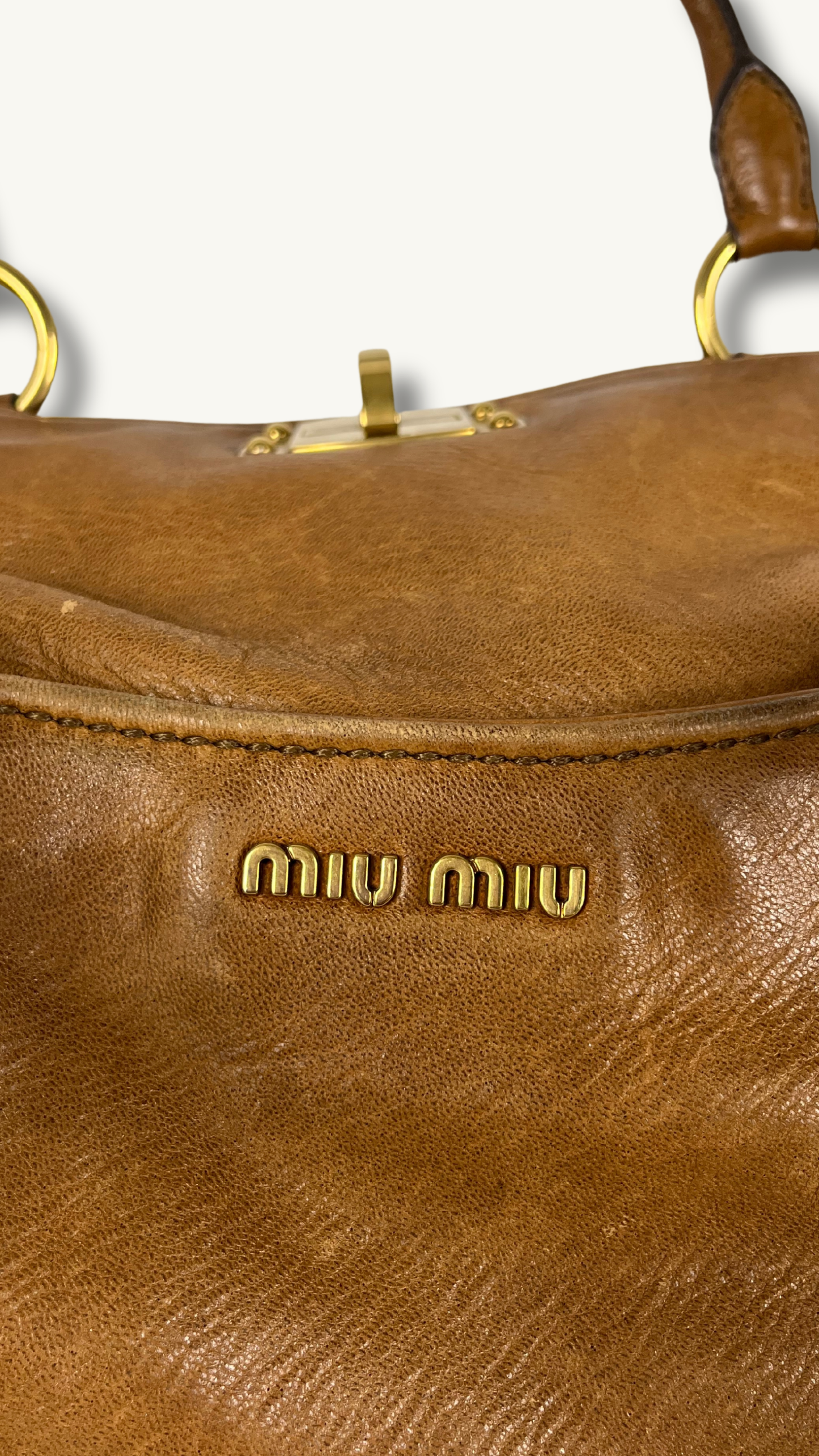 Miu Miu Two Way Handle Bag cognac brown