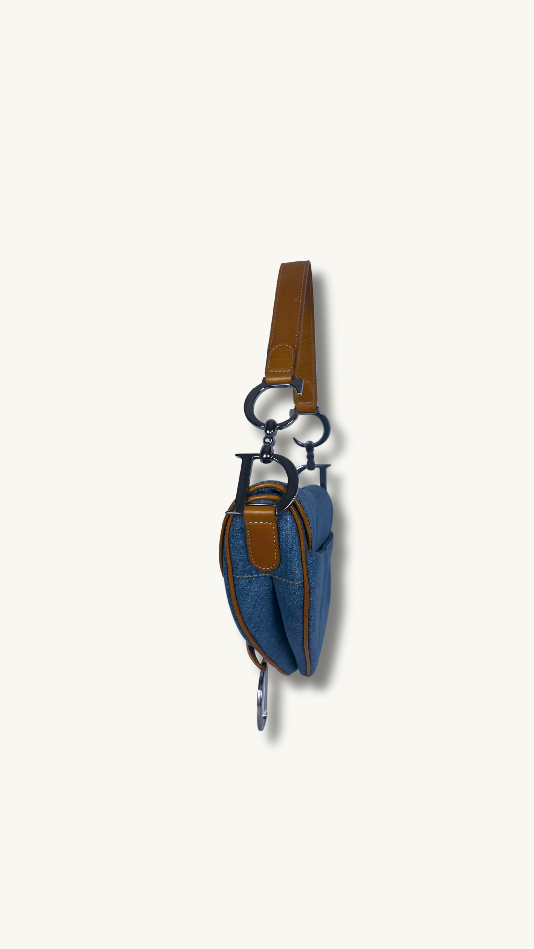 Dior Denim Embroidered Butterfly Saddle Bag with cognac brown leather 
