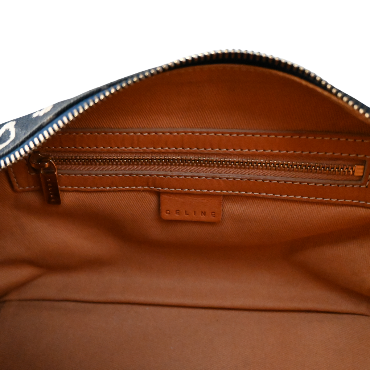 Celine Vintage Triomphe denim and leather handbag 