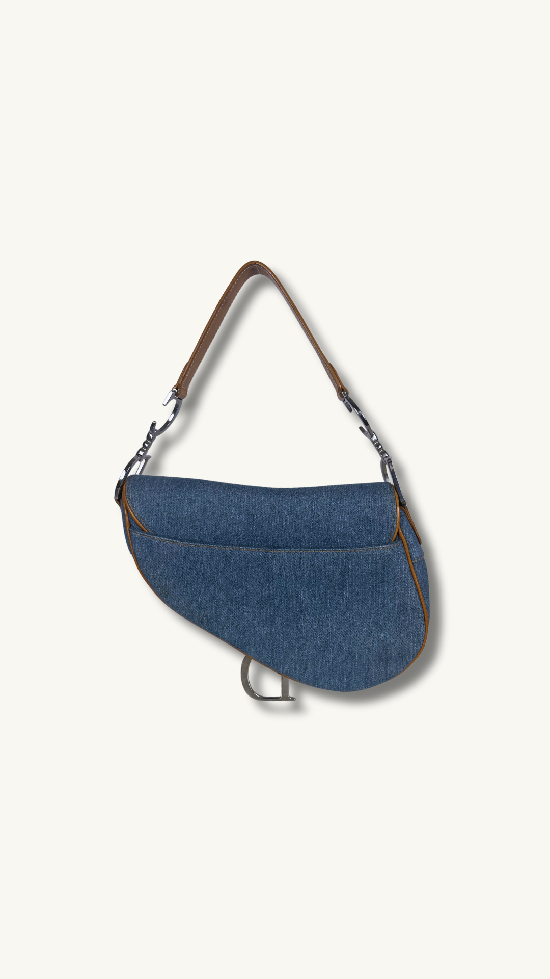 Dior Denim Embroidered Butterfly Saddle Bag with cognac brown leather 