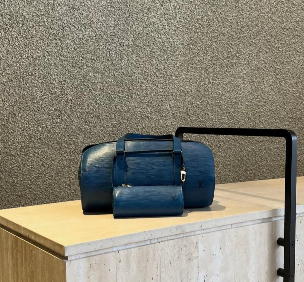 Louis Vuitton Vintage Papillon Handle Bag Blue Epi Leather