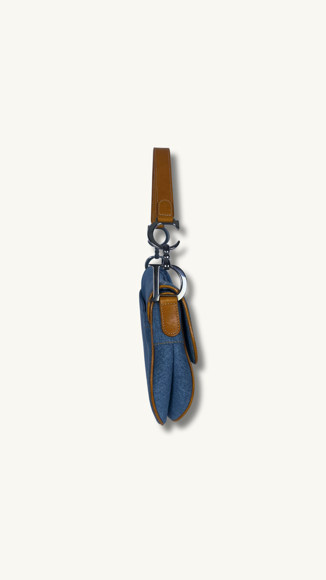 Dior Denim Embroidered Butterfly Saddle Bag with cognac brown leather 
