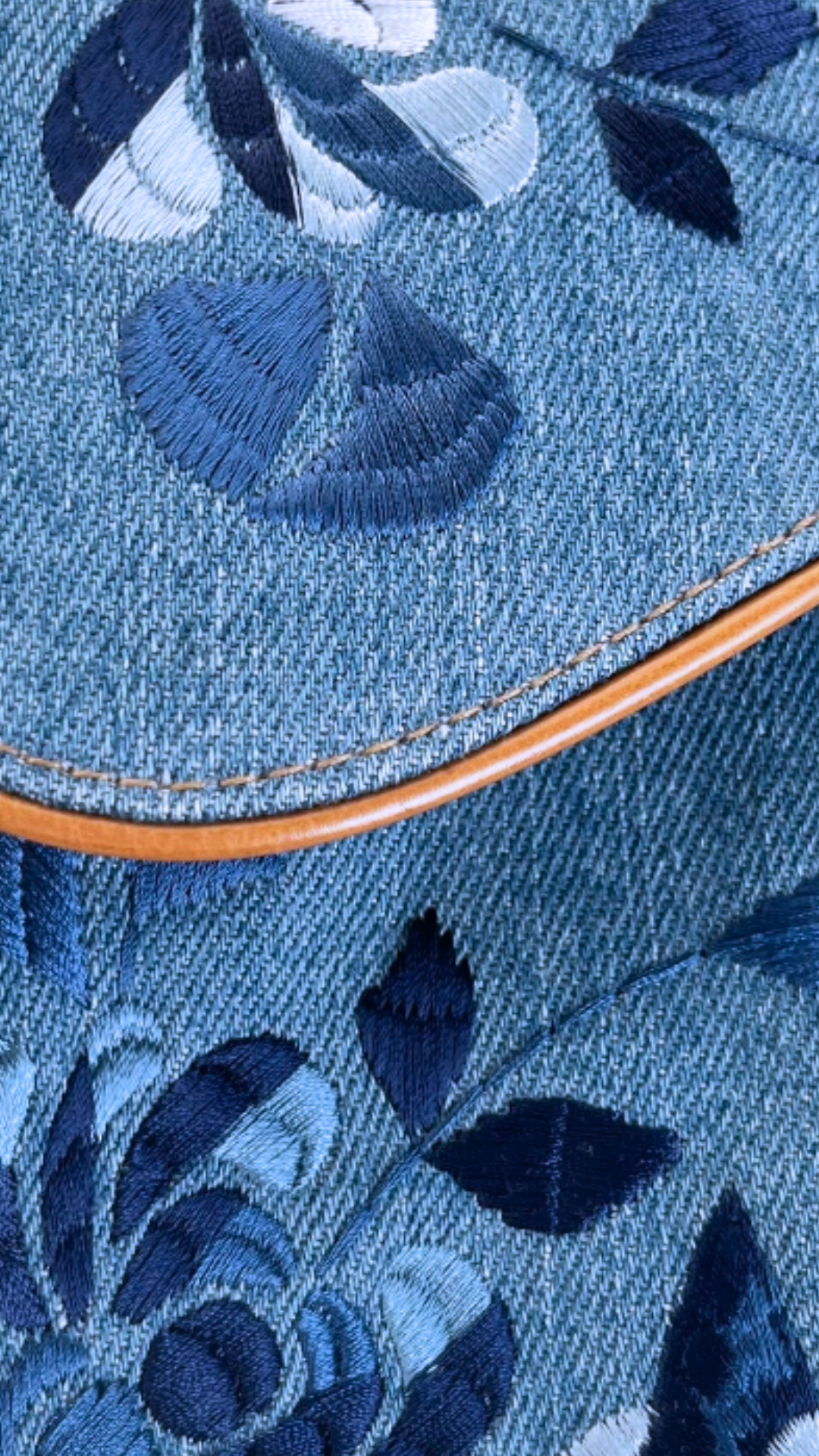 Dior Denim Embroidered Butterfly Saddle Bag with cognac brown leather 