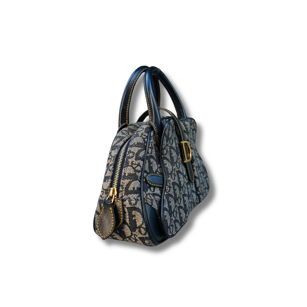 Dior Double Saddle Trotter Bag Navy with gold hardware vintage