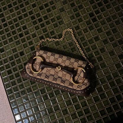 Gucci Horsebit GG Canvas monogram studded chain shoulder bag