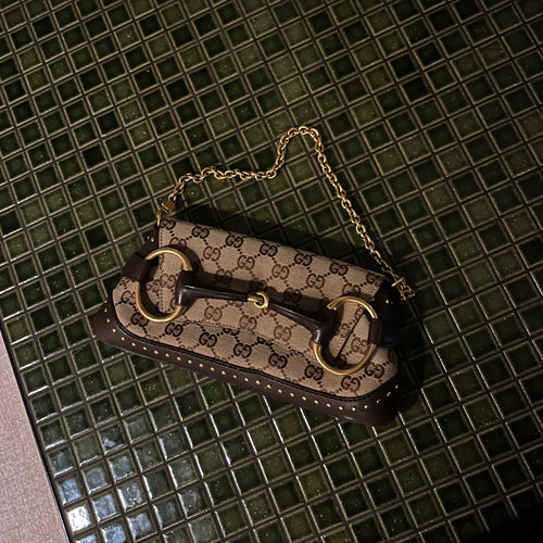 Gucci Horsebit GG Canvas monogram studded chain shoulder bag
