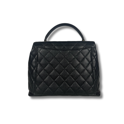 Chanel Kelly Top Handle Bag with Caviar leather and 24 carat gold hardware pre-loved pre-owned