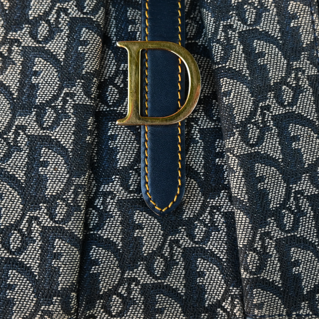 Dior Double Saddle Trotter Bag Navy with gold hardware vintage
