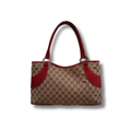 Gucci Canvas Shoulder Bag with Cherry Red Leather