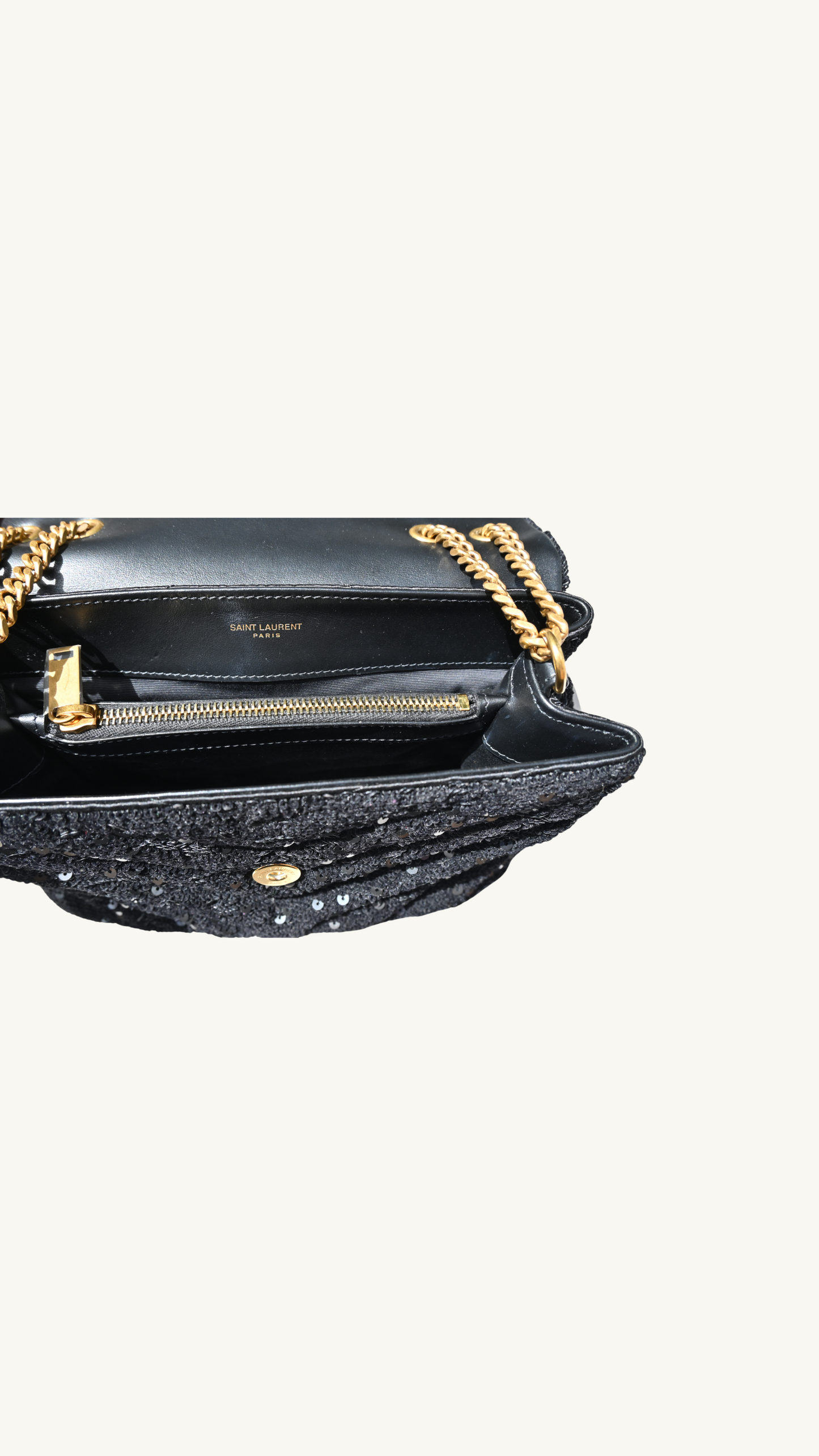 Saint Laurent Loulou Glitter Sequin Crossbody and shoulder bag with black and gold hardware