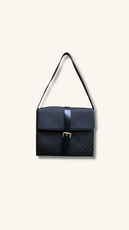 Loewe Anagram Canvas and leather Shoulder Bag with buckle black and gold