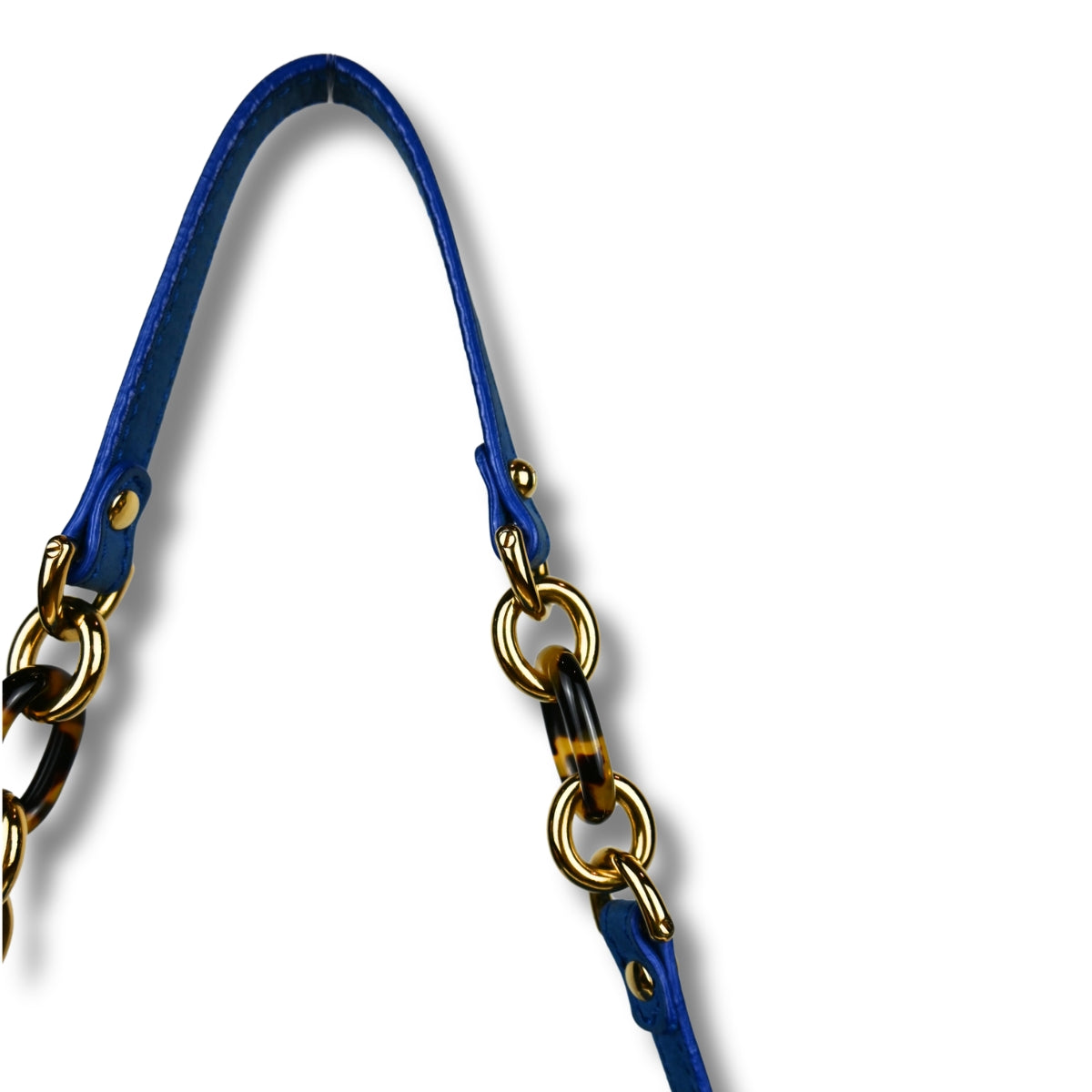 Fendi Mama Baguette Blue with Tortoise shell clasp strap close up
