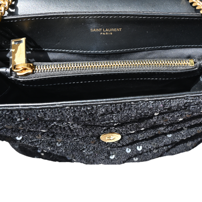 Saint Laurent Loulou Glitter Sequin Crossbody and shoulder bag with black and gold hardware