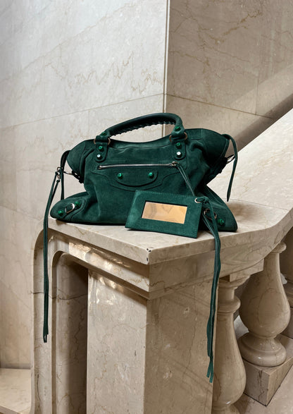 Balenciaga Arena Classic City Bag in Green Suede Leather