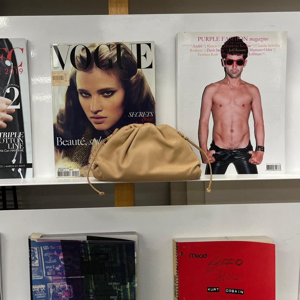 Bottega Veneta Calfskin Leather Mini Pouch Clutch Bag Almond