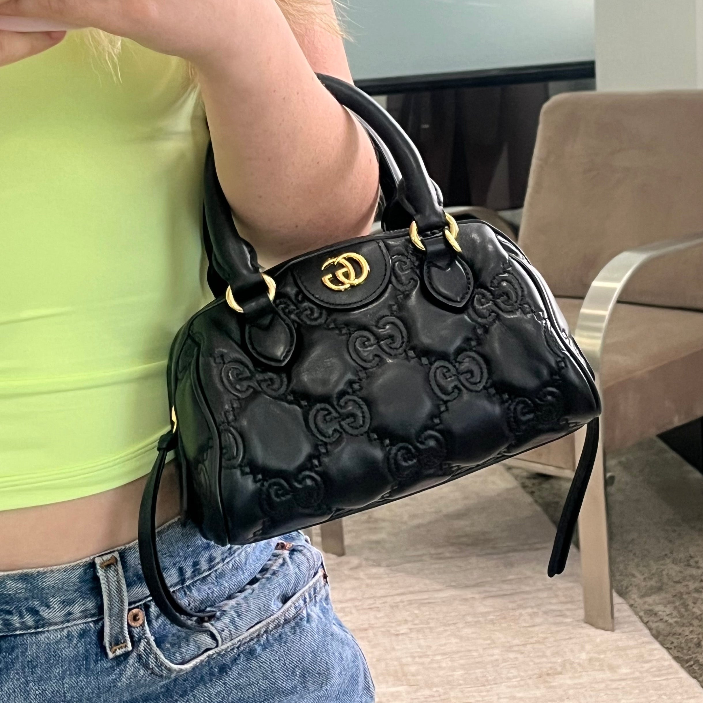 Gucci Mini GG Matelassé Top-Handle Bag