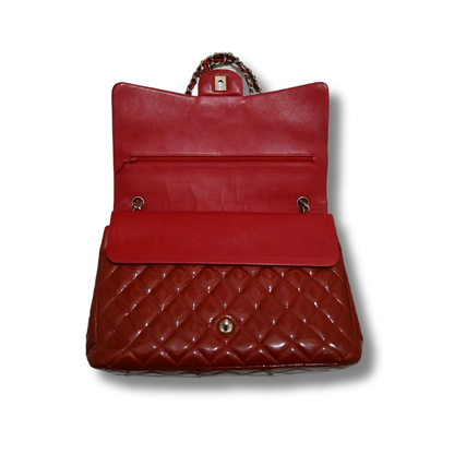 Chanel Jumbo Double Flap Patient Red Leather Sliver Hardware