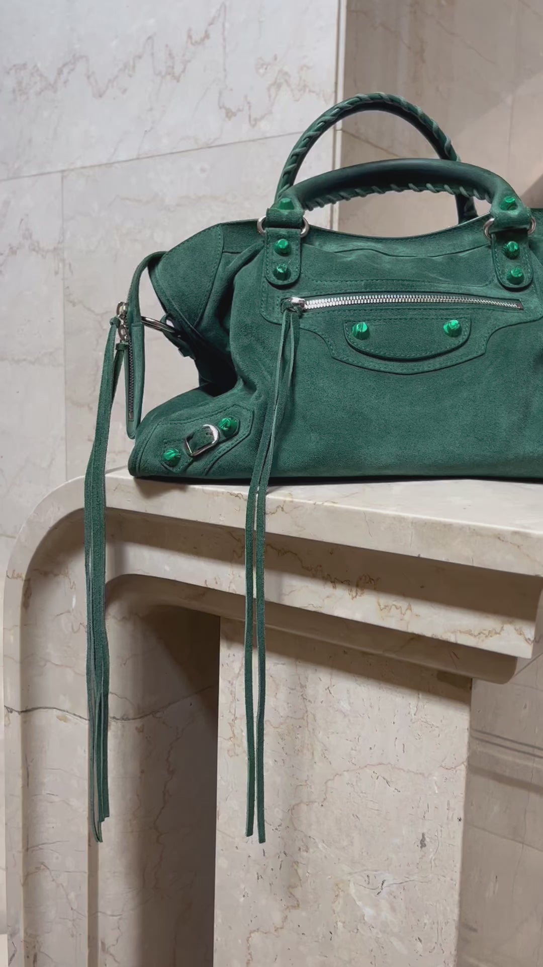 Balenciaga Arena Classic City Bag in Green Suede Leather